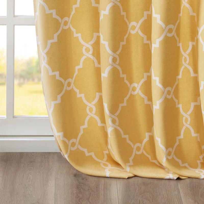 Fretwork Print Grommet Top Window Curtain Panel
