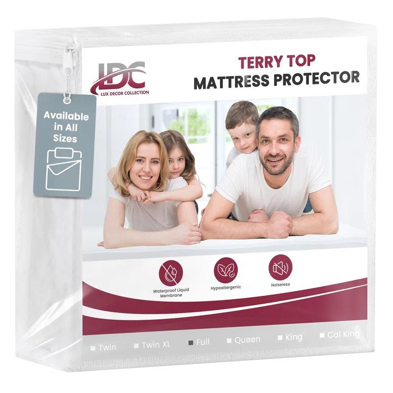 Lux Decor Collection Poly Cotton Terry Top Fitted Mattress Protector Waterproof Hypoallergenic