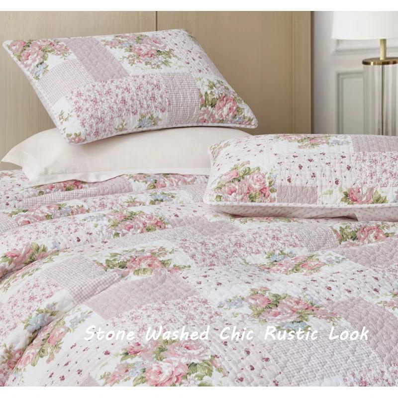 Chezmoi Collection Rosy Cotton Standard Patchwork Quilt Set