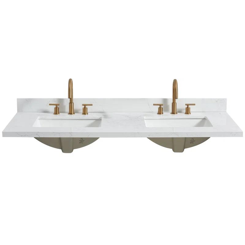 Vinnova Jaen 61'' Engineered Stone Double Vanity Top with Sink and 3 Faucet Holes | Wayfair
