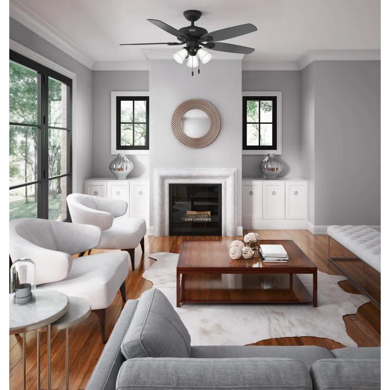 Builder Plus 52"5 - Blade Standard Ceiling Fan with Pull Chain and Light Kit Included