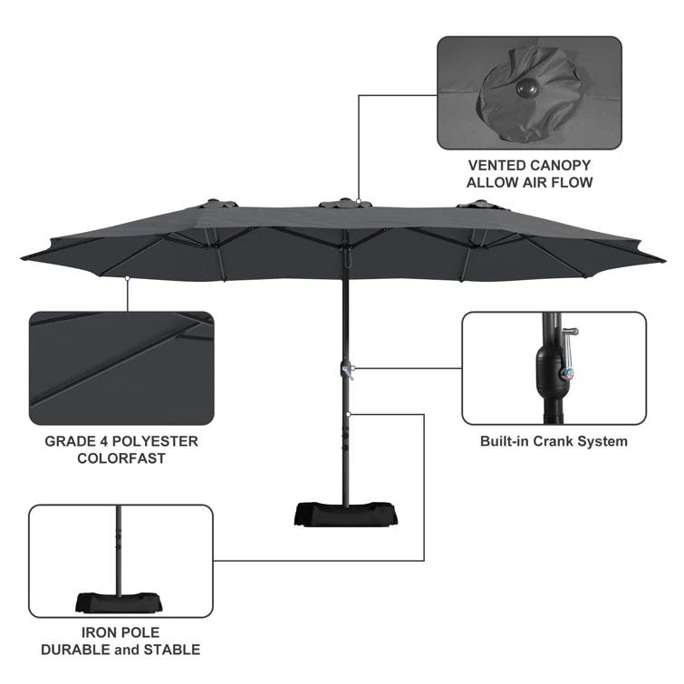 clihome 15 Ft Patio Market Umbrella with Base
