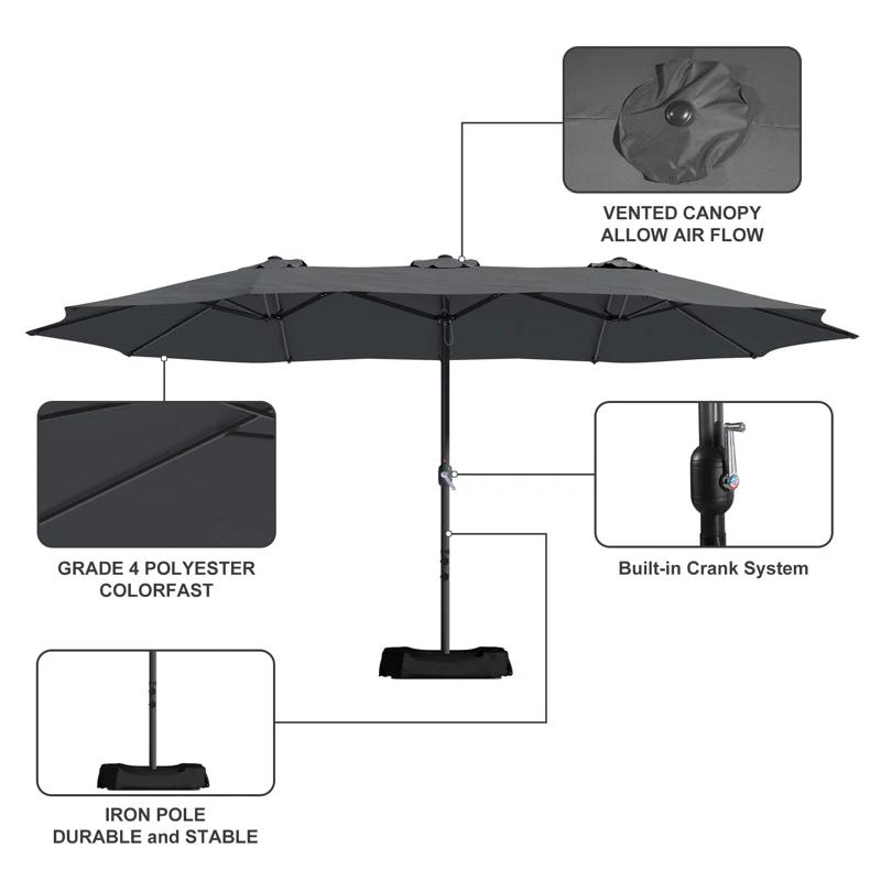 clihome 15 Ft Patio Market Umbrella with Base
