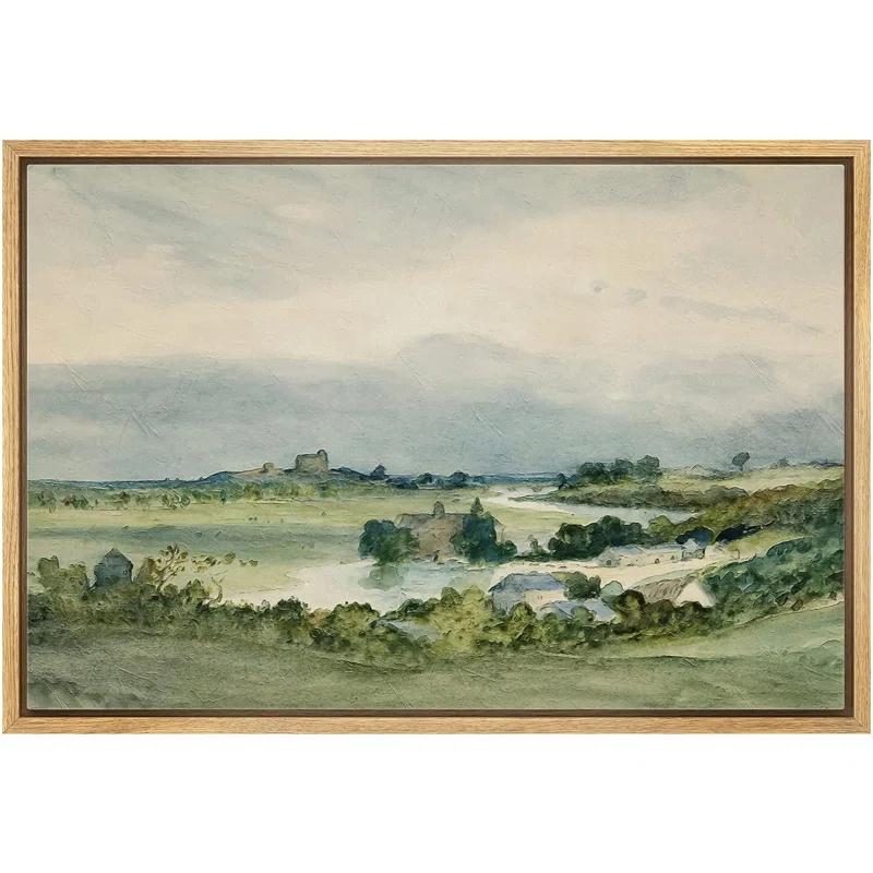 IDEA4WALL Rustic Countryside " IDEA4WALL Framed Canvas Print Wall Art Aerial View Pastel Green Forest Valley Nature Wilderness Illustrations Fine Art Decorative Rustic Multicolor For Living Room, Bedroom, Office "