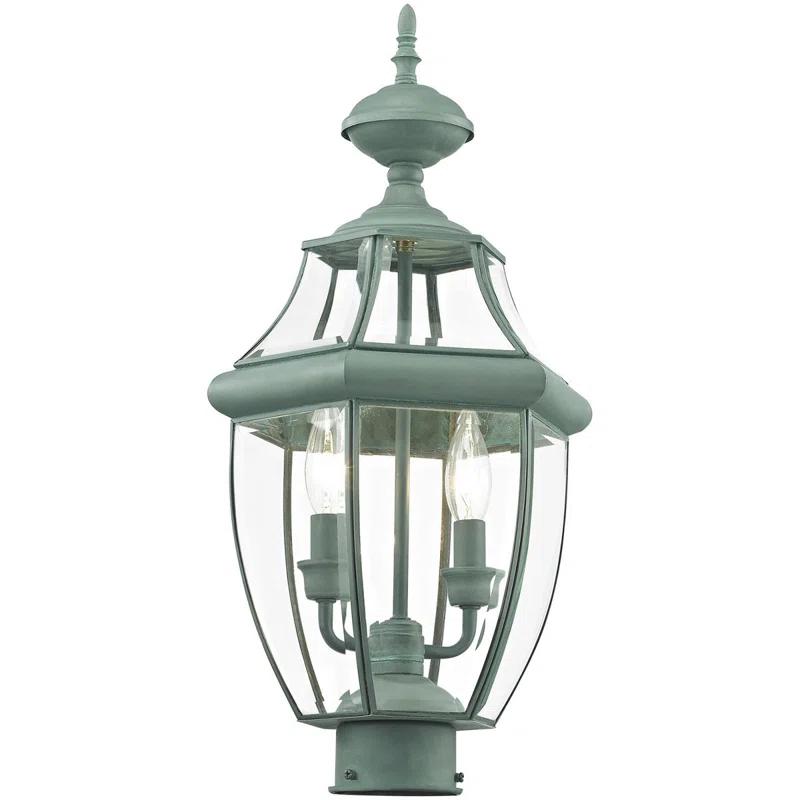Lighting Lumens 2 Light Verdigris Outdoor Post Lantern Pendant - Clear Beveled Glass Shade