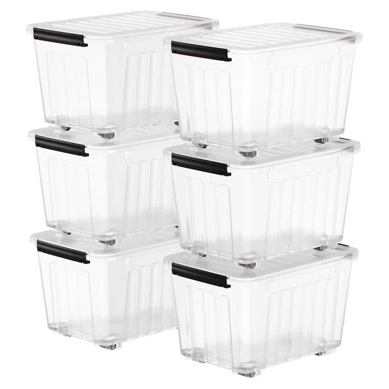 APPENIN WINTER PARK CORP 72 Quart Plastic Storage Bin, Stackable And Nestable Storage Boxes With Lids And Secure Latching Buckles, Large Storage Container (Clear, 72Quart-6Pack)