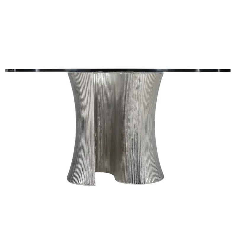 Serpentine Round Glass Top Metal Base Dining Table