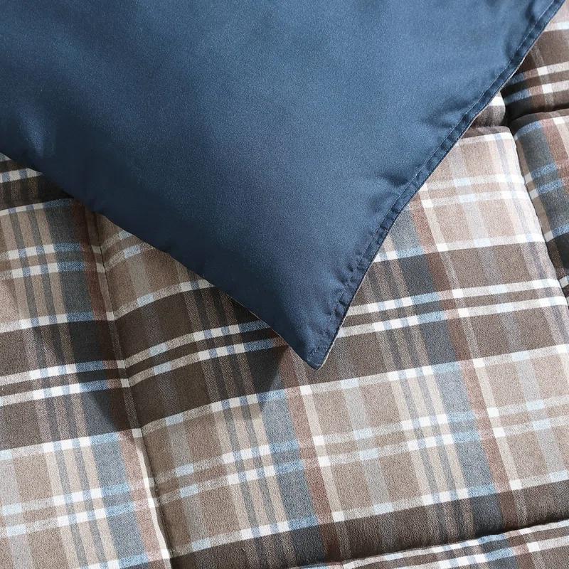 Eddie Bauer Rugged Plaid Brown Microsuede Reversible Duvet Cover Set