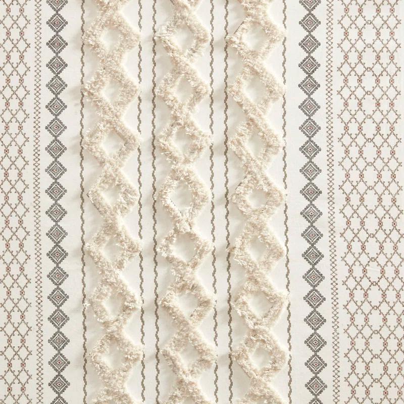 INK+IVY Imani Cotton Printed Boho Single Curtain Panel with Chenille Stripe and Lining