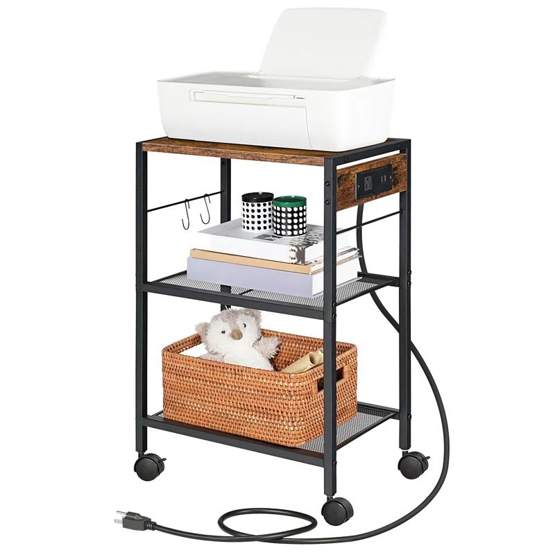 25.2'' H X 16.5'' W Mobile Printer Stand with Storage and Charging Station