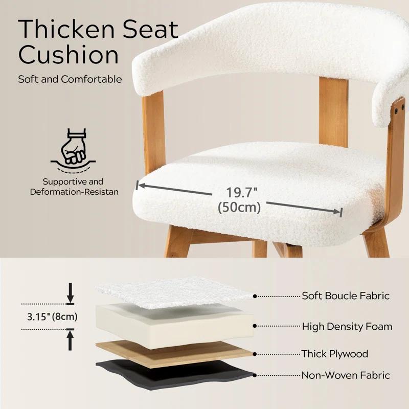 Corrigan Studio® Set Of 4 Swivel Boucle Dining Chairs With Arms And Wood Legs