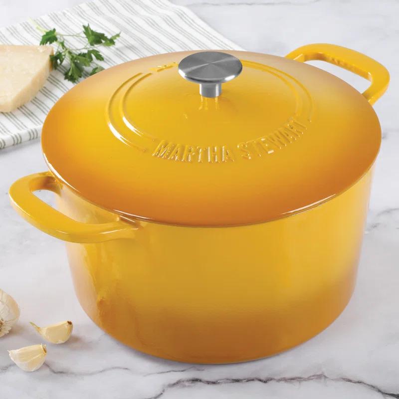 Martha Stewart Martha Stewart 7 Quart Enameled Cast Iron Dutch Oven With Lid In Yellow Ombre