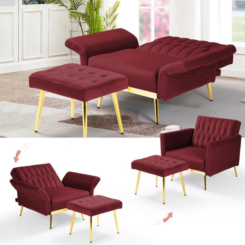 Everly Quinn Siemon Velvet Accent Chair with Ottoman