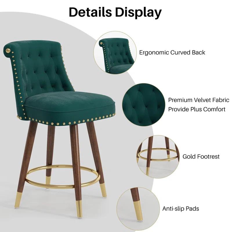 Everly Quinn Claymont Swivel 24 inch Counter Height Stools  (Set of 2) Upholstered Bar Stools with Back