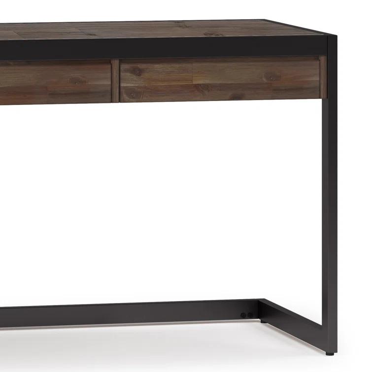 Simpli Home Erina Solid Acacia Wood Desk, Industrial Style with Keyboard Tray and 2 Drawers