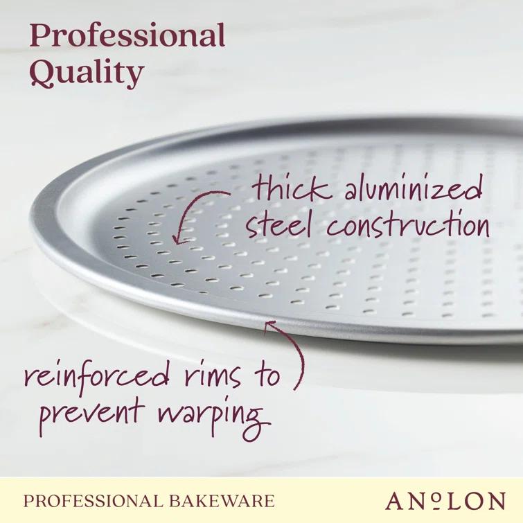 Anolon Anolon Pro-Bake Bakeware Aluminized Steel Perforated Pizza Pan, 14 Inch, Silver