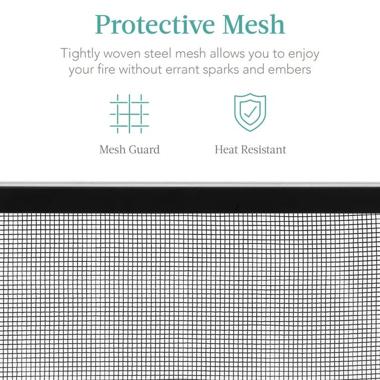 Cassiano 38x27in Single Panel Fireplace Screen Handcrafted Steel Mesh Spark Guard w/ Handles