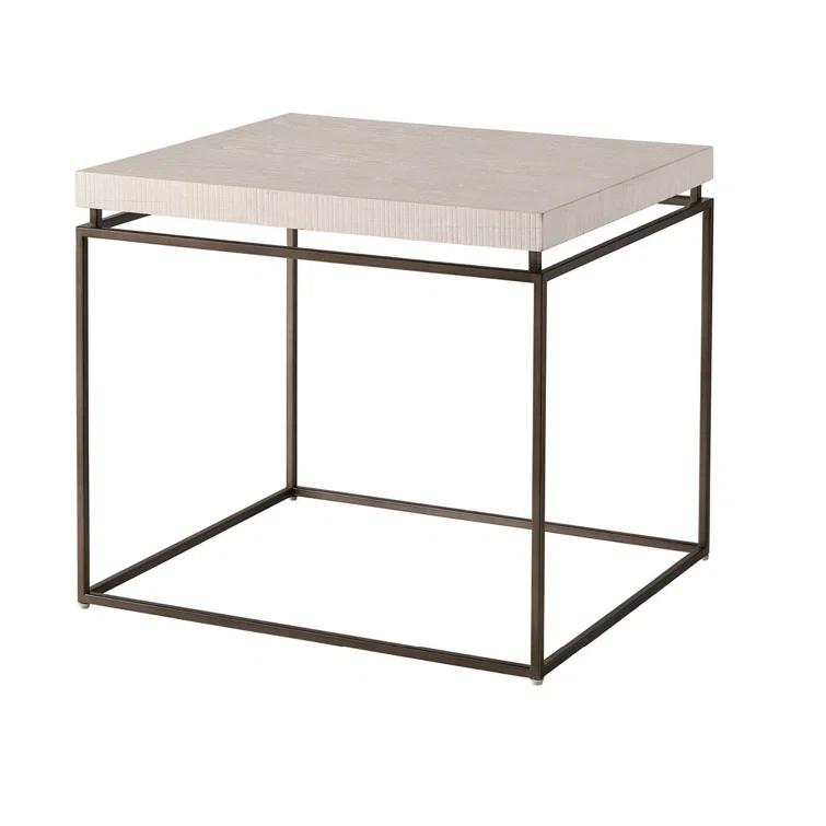Rustic Oak and Metal Square End Table