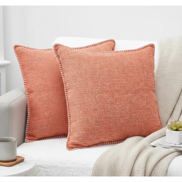 Oveesha Soft Chenille Throw Pillow Covers With Stitched Edge (Set of 2)