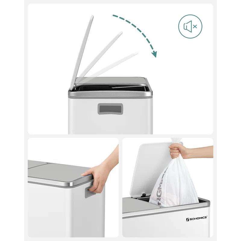 Songmics 2 x 8 Gallon Stainless Steel Multi-Compartments Trash Can with 15 trash bags