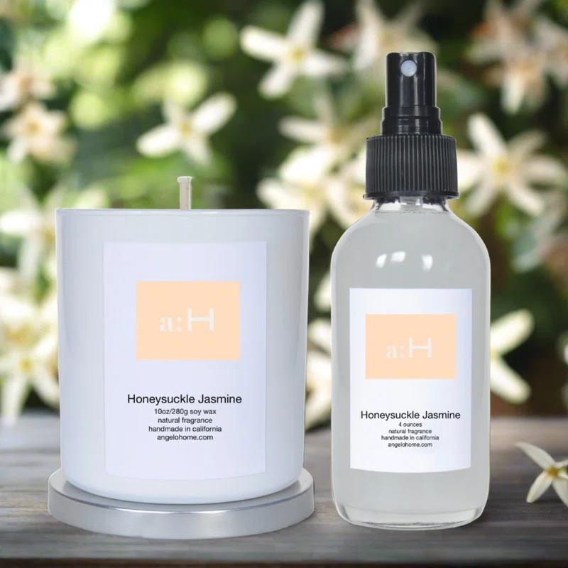 ANGELOHOME A:H Honeysuckle Jasmine Scented Candle With Room Spray Candle with Glass Holder