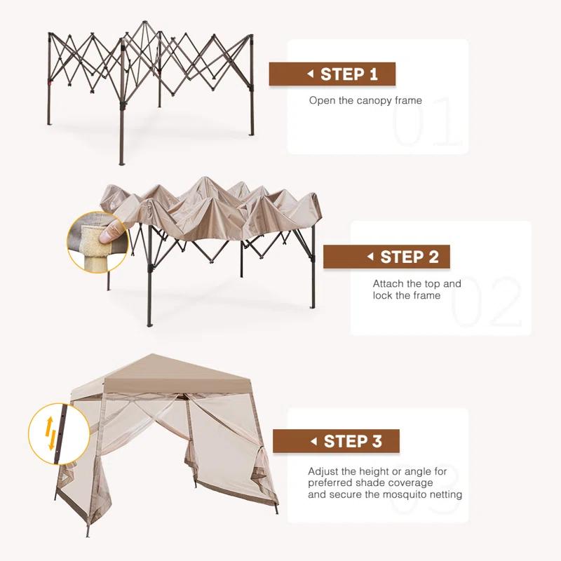 COOS BAY 10 Ft. W X 10 Ft. D Steel Pop Up Slant Leg Patio Gazebo With Netting