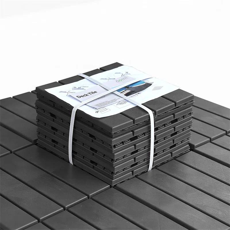 GROUPES Patio Interlocking Deck Tiles, 12"X12" Square Composite Decking Tiles, Four Slat Plastic Outdoor Flooring Tile All Weather For Balcony Porch Backyard, (Pack Of 9)