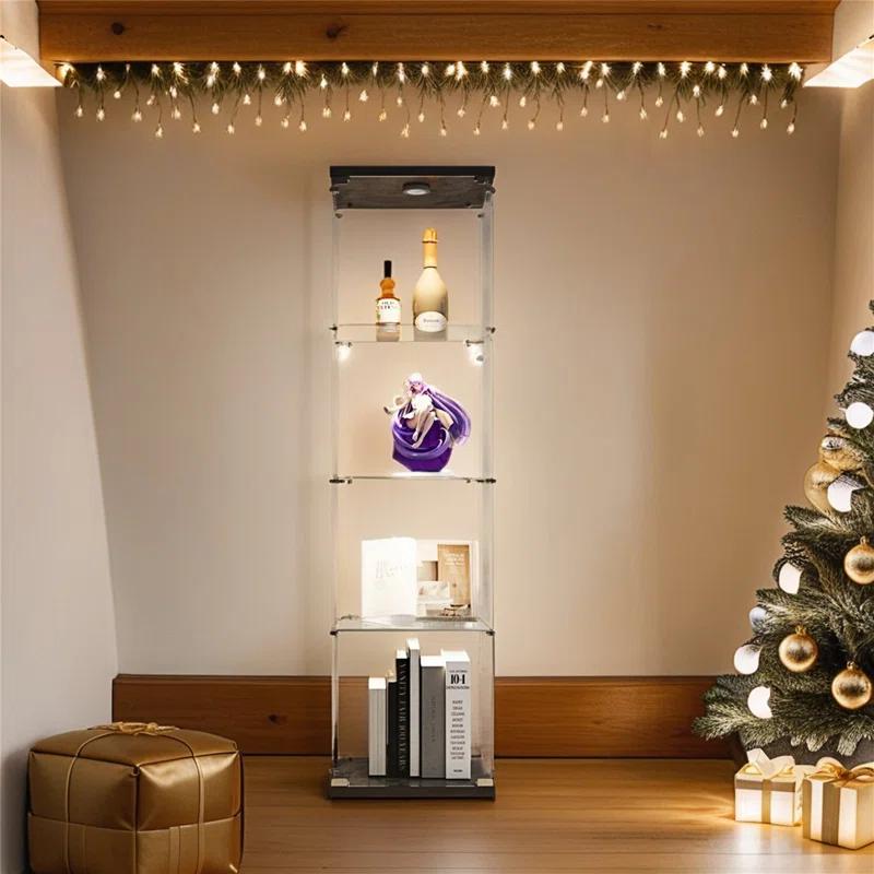 Lighted 4 Shelves Glass Cabinet Glass Display Cabinet With One Door