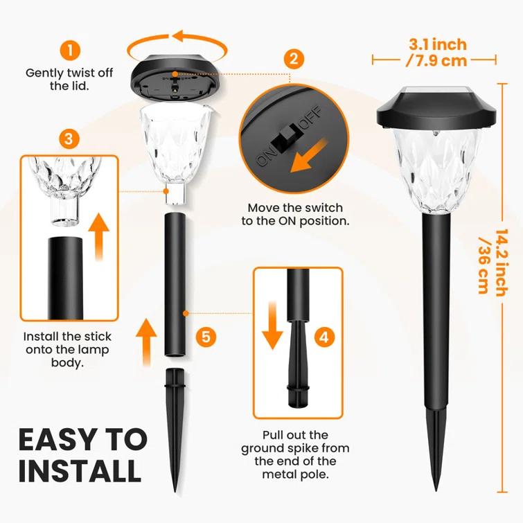 gigalumi 12 Pack Solar Pathway Lights, Waterproof Auto On/Off Outdoor Solar Lights for Garden,Walkway and Driveway,2800K