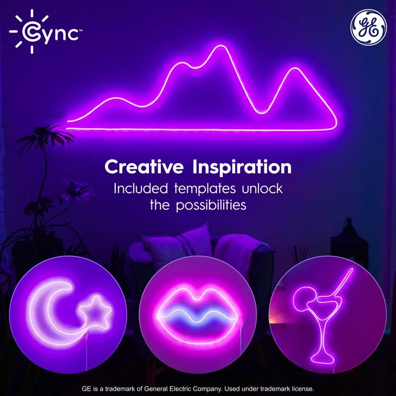 GE Lighting GE Cync Dynamic Effects Smart Neon Shape Light, Color Changing WiFi Lights, 16ft