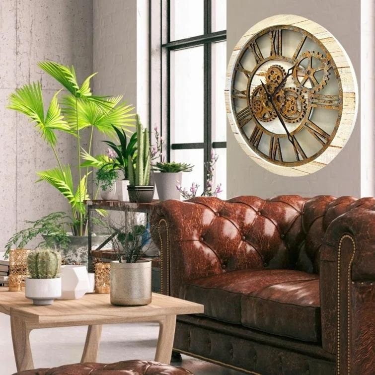 The Gears Clock Wall Clock 24" Round Oversized for Living Room decor with Real Moving Gears America Collection