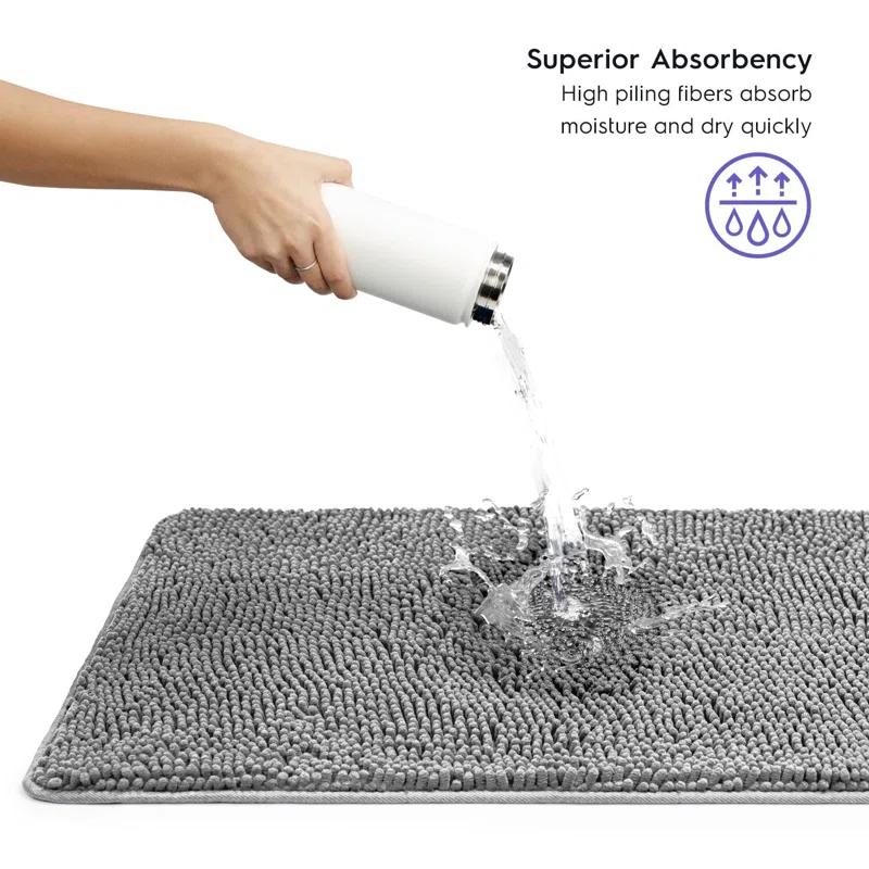 Latitude Run® Bathroom Rugs, Extra-Thick Memory Foam Bath Mat, Ultra-Soft Chenille Microfiber, Highly Absorbent, Machine Washable, Shaggy Bath Mats For Bathroom, Circular Cutout (21X32 + 20X22, 2Pcs) Grey