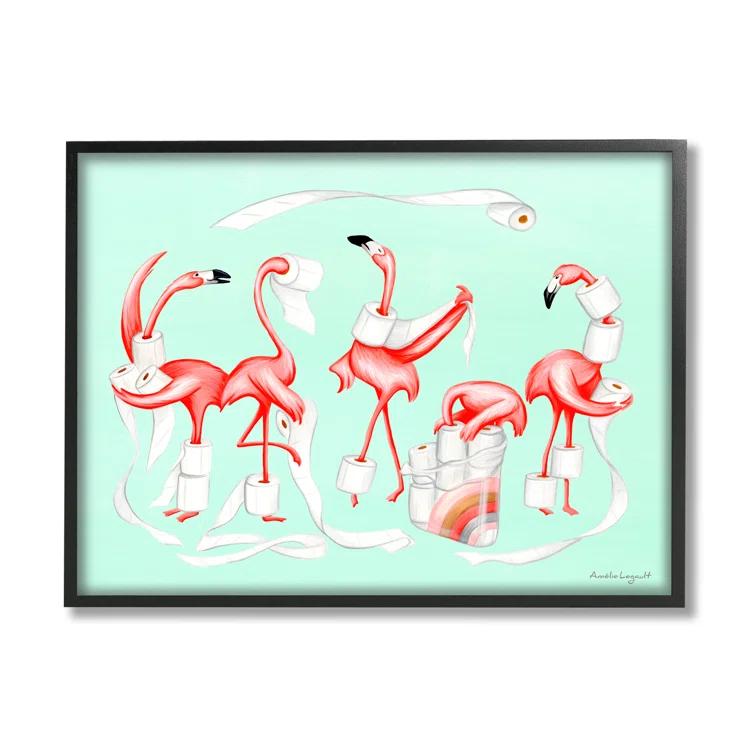 Stupell Industries " Silly Flamingos Toilet Paper Rolls Bathroom Illustration " by Amelie Legault