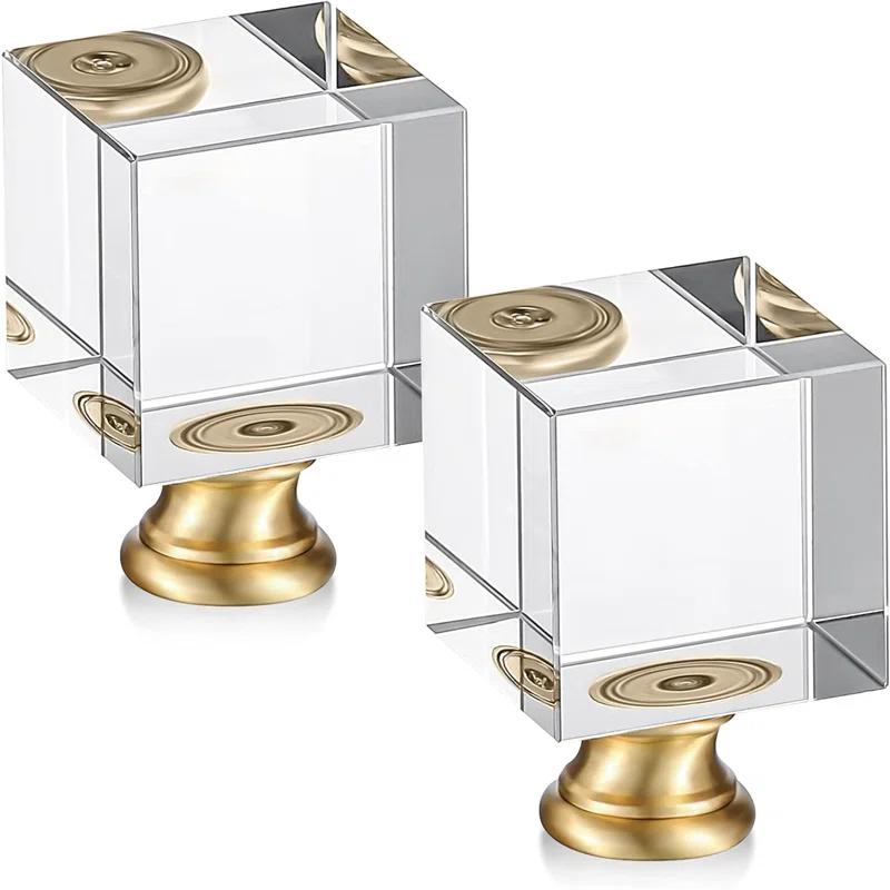 House of Hampton® 2 Pieces Cube Crystal Lamp Finial Clear Square Lamp Finial Cap with Chromed Base