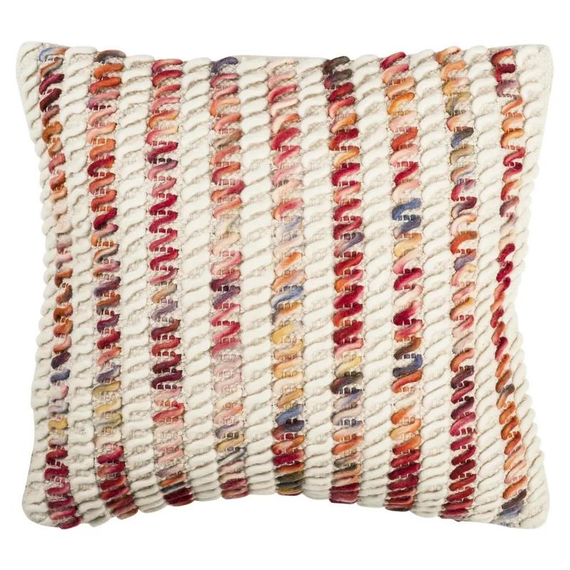 Candy Red and White Handloomed Wool Striped Throw Pillow