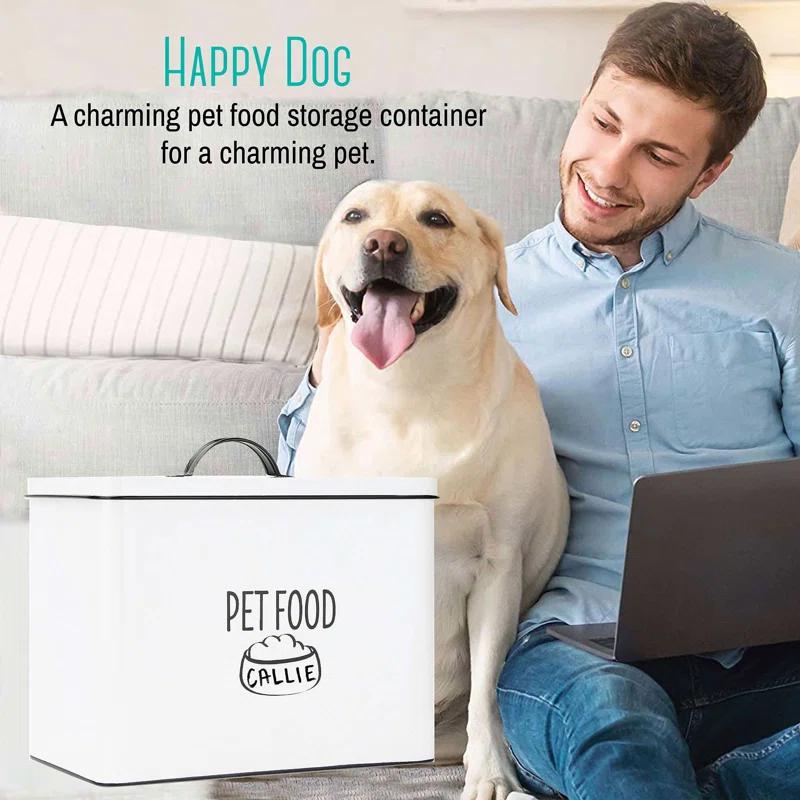 Outshine Co Outshine White Farmhouse Dog Food Bin Storage Container Cute Pet Food And Treat Canister With Lid & Reviews | Wayfair