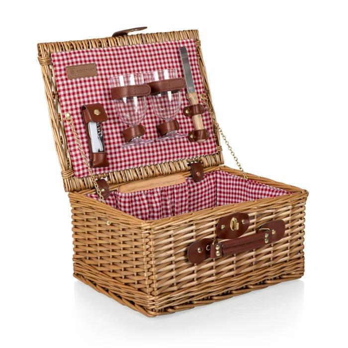 Picnic Time Classic Wine & Cheese Wicker Picnic Basket - Romantic Wine Picnic