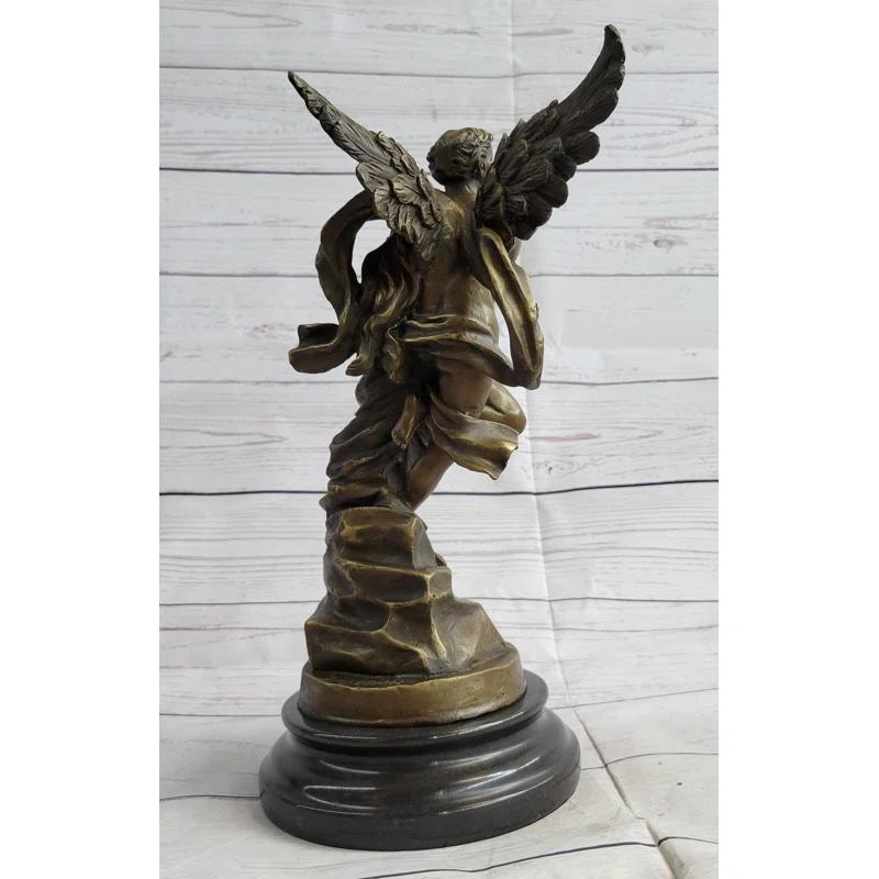 Bloomsbury Market Azal Eros  Psyche Romantic Lovers Angel Bronze Statue Sculpture Figure On Marble Base 13 Inches X 6 Inches