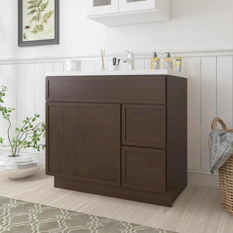 36" W Birch Plywood Freestanding Single Base 2 Drawers Storage Cabinet with Soft Close Door