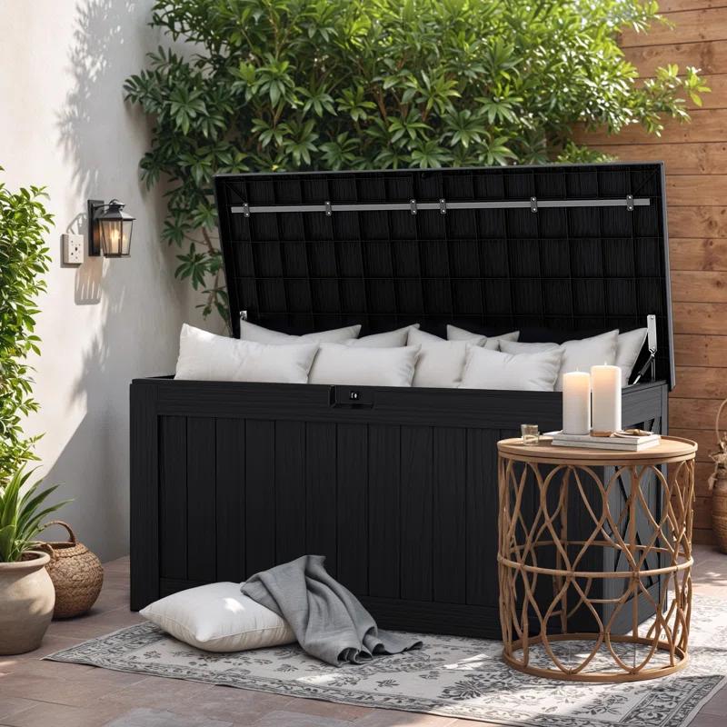 Hokku Designs Waterproof 120 Gallon Large Outdoor Indoor Patio Storage Deck Box , Outside Storage Bin for Cushion Pillows, Towels, Garden Tools