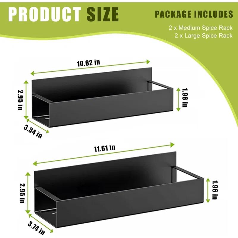 Textiles Hub 4 Pack Magnetic Spice Rack For Refrigerator, Moveable Magnetic Spice Organizer, Black Metal Strong Magnetic Shelf For Fridge And Microwave Oven, Space Saving For Kitchen