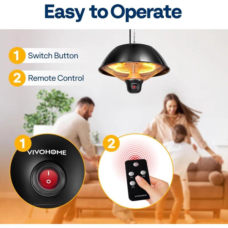 VIVOHOME 1,500-Watt Outdoor Ceiling Mount Hanging Patio Heater with 3 Heat Settings