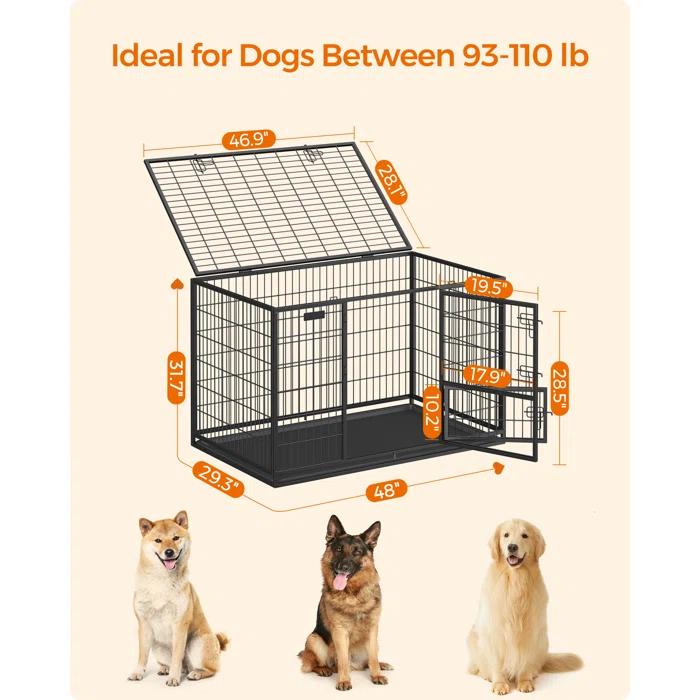 FEANDREA Heavy-Duty Dog Crate with Removable Tray