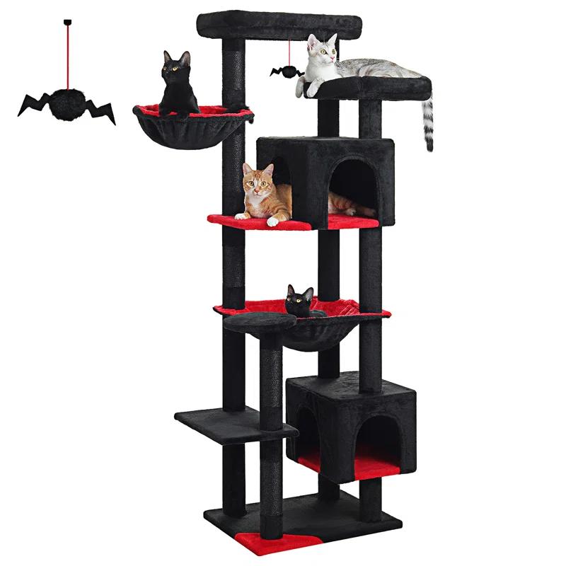 69" Tall Cat Tree For Indoor Large Cats, Large Cat Tower For Adult Cats With Super Large Hammock, Cat Climbing Tree Tower With Scratching Posts, Condo House And Large Top Perch