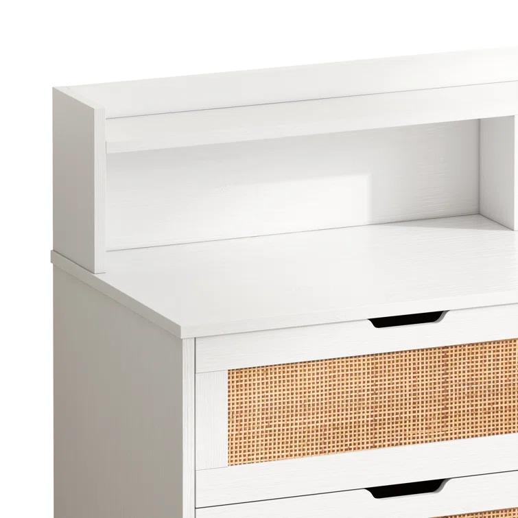Latitude Run® 6-Drawer Dresser w/LED Lights and Power Outlet,Rattan Storage Cabinet,Living Room Organizer