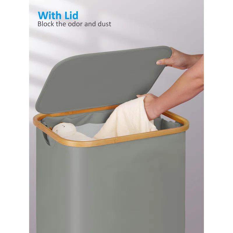 Hokku Designs Laundry Basket On Wheels With Lid And Removable Bag, Grey