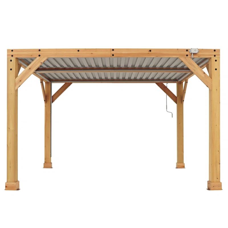 Yardistry 10' x 12' Meridian Louvered Pergola  Premium Cedar Wood Structure with Adjustable Aluminum Louvers and Built-In Gutter System for Outdoor Shade and Rain Protection