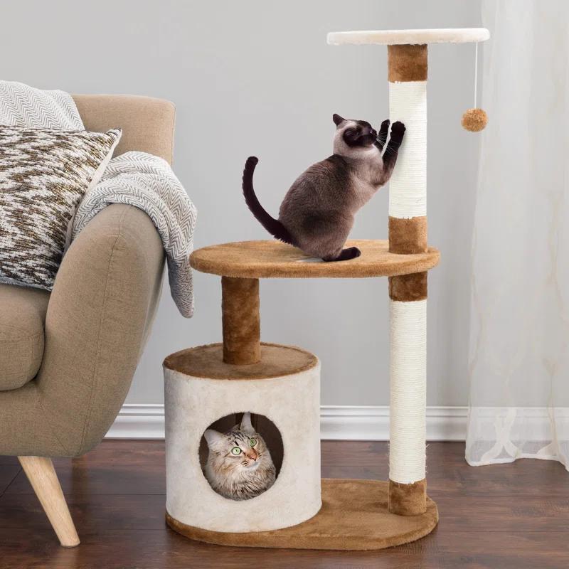 Petmaker PETMAKER 3-Tier Cat Tree - 2 Napping Perches, Kitten Condo, 2 Sisal Rope Scratching Posts, and Hanging Toy - Tower for Indoor Kitties (Brow