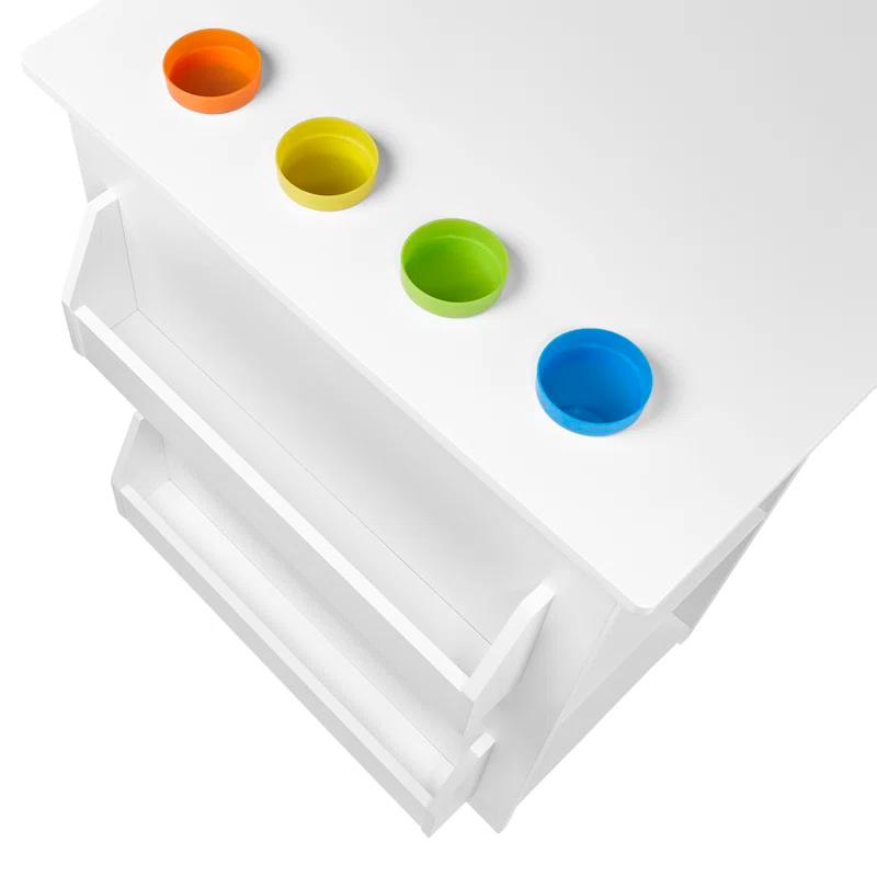 RiverRidge Kids Playroom Art Activity Table with 2 Cubbies and 2 Bookracks - White with 2 Chairs for Playroom, Nursery, and Daycare