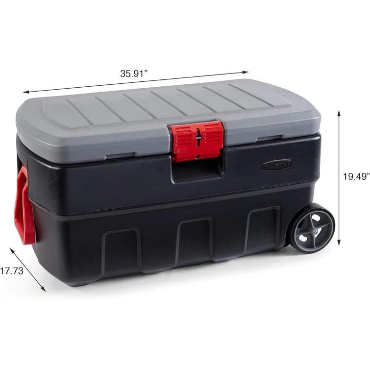 Rubbermaid Rubbermaid 35 Gal Wheeled Action Packer Heavy Duty Storage Tote with Lockable Lid